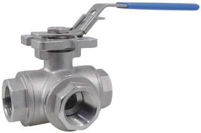 Three Way Reduced Bore L-Port Ball Valve NPT 1000PSI 316 Stainless Steel